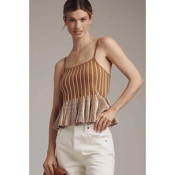 NWT Size L - Anthropologie Ruffled Peplum Knit Tank Beige (NWT US$ 98) - Picture 1 of 15